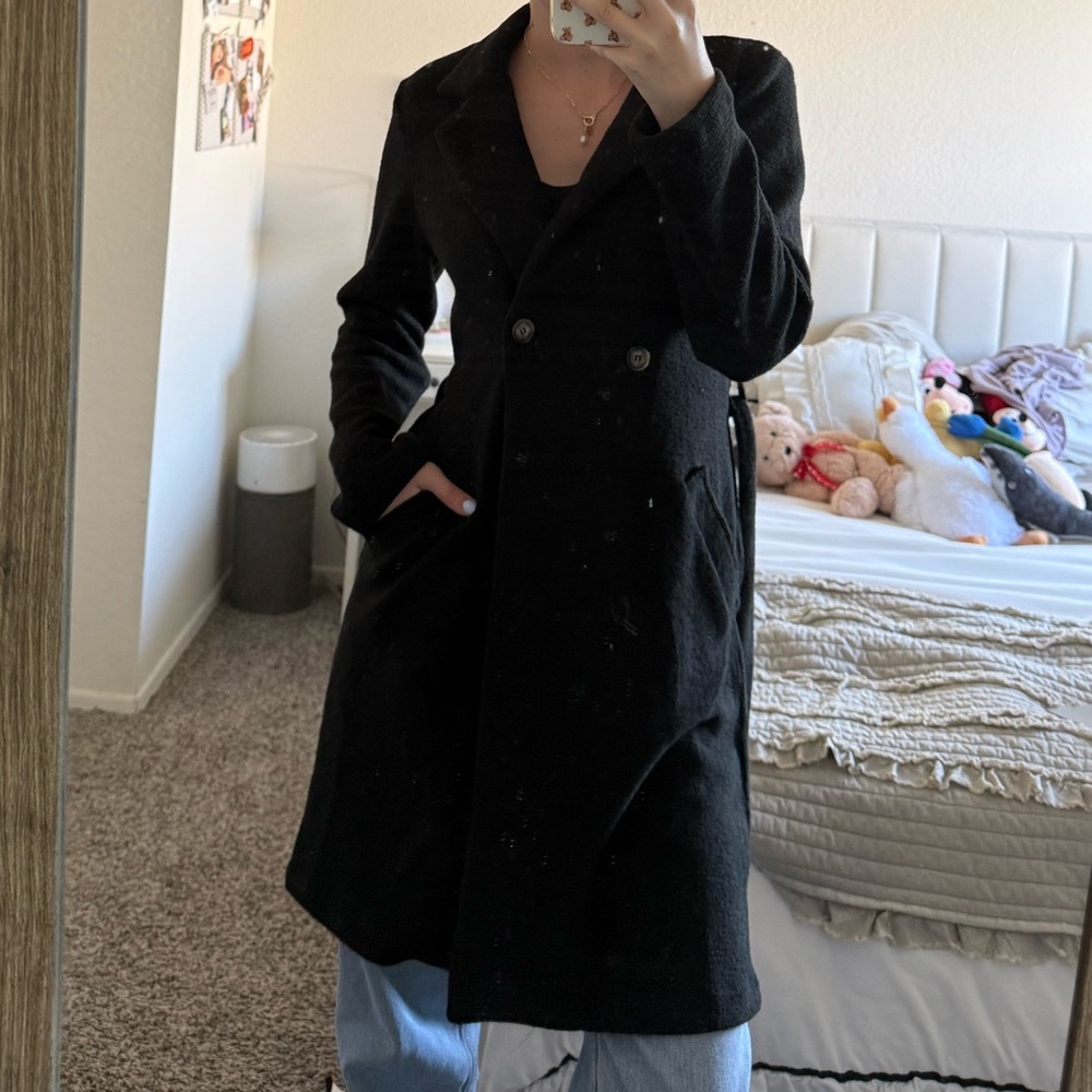 Black Cardigan Trench Coat - Picture 2 of 4